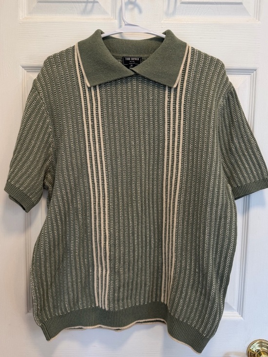 Todd Snyder Other - Todd Snyder Olive Green Knit Polo with Cream Stripes